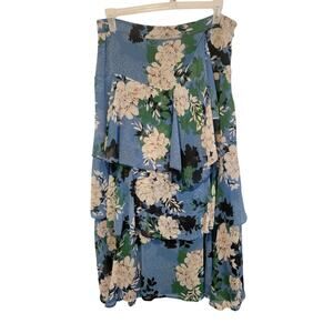 INC International Concepts 14 Boho Blue White Tiered Layered Maxi Skirt‎ Prairie